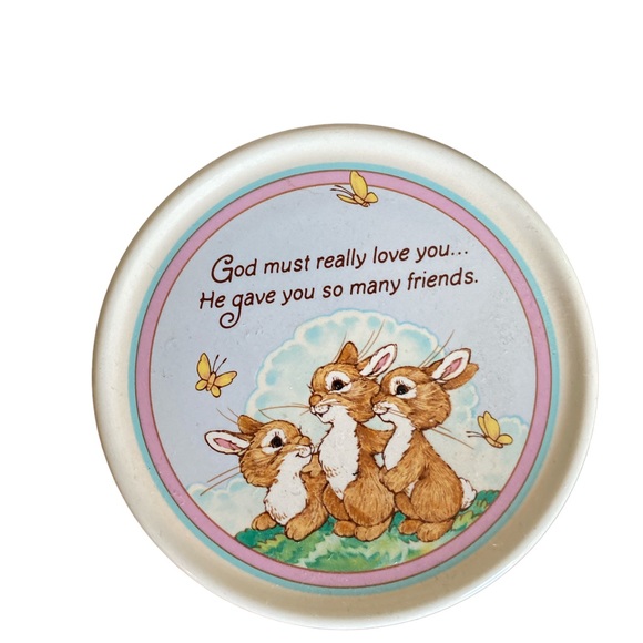 Vtg Hallmark Mug Mates Friendship Bunny Rabbits Squirrel Birds Mug And Lid - Picture 2 of 8